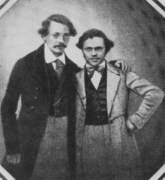 Jakob Wilhelm (links) und Georg Karl Braubach (rechts) (Foto einer Daguerreotypie um 1845)