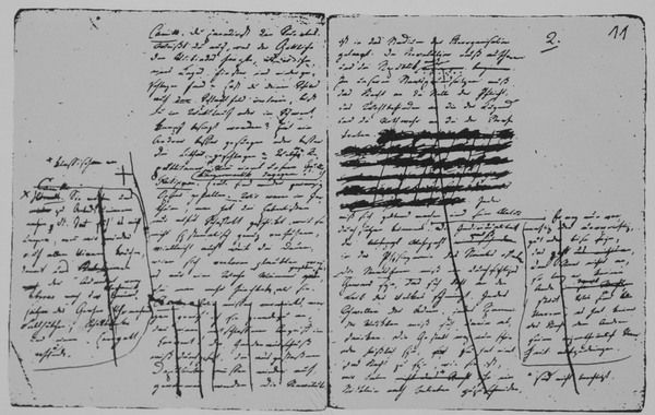 Danton's Tod, Manuskript Lage 1 und 2, pag. 6 und 11: I, 1, Repl. 18 ff.