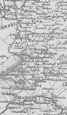 Das Großherzogtum Hessen, Geographisch-statistische und historische Charte des Großherzogtums Hessen (Ausschnitt)