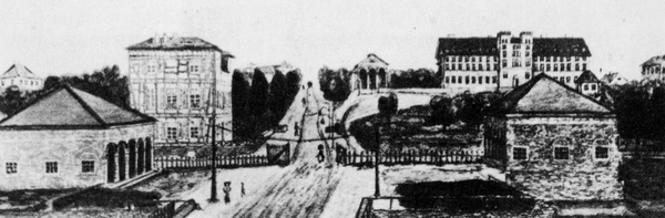 Blick durch das Selterstor auf den Seltersberg (Zeichnung, 19. Jahrhundert)