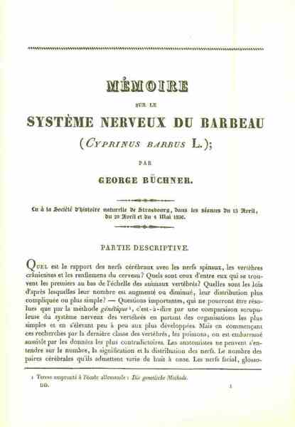 Mémoire sur le système nerveux du barbeau (Titelblatt)