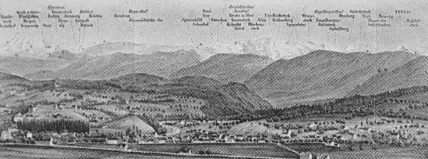 Franz (?) Schmidt, Panorama von Zürich (Lithographie um 1840) (Teilansicht)